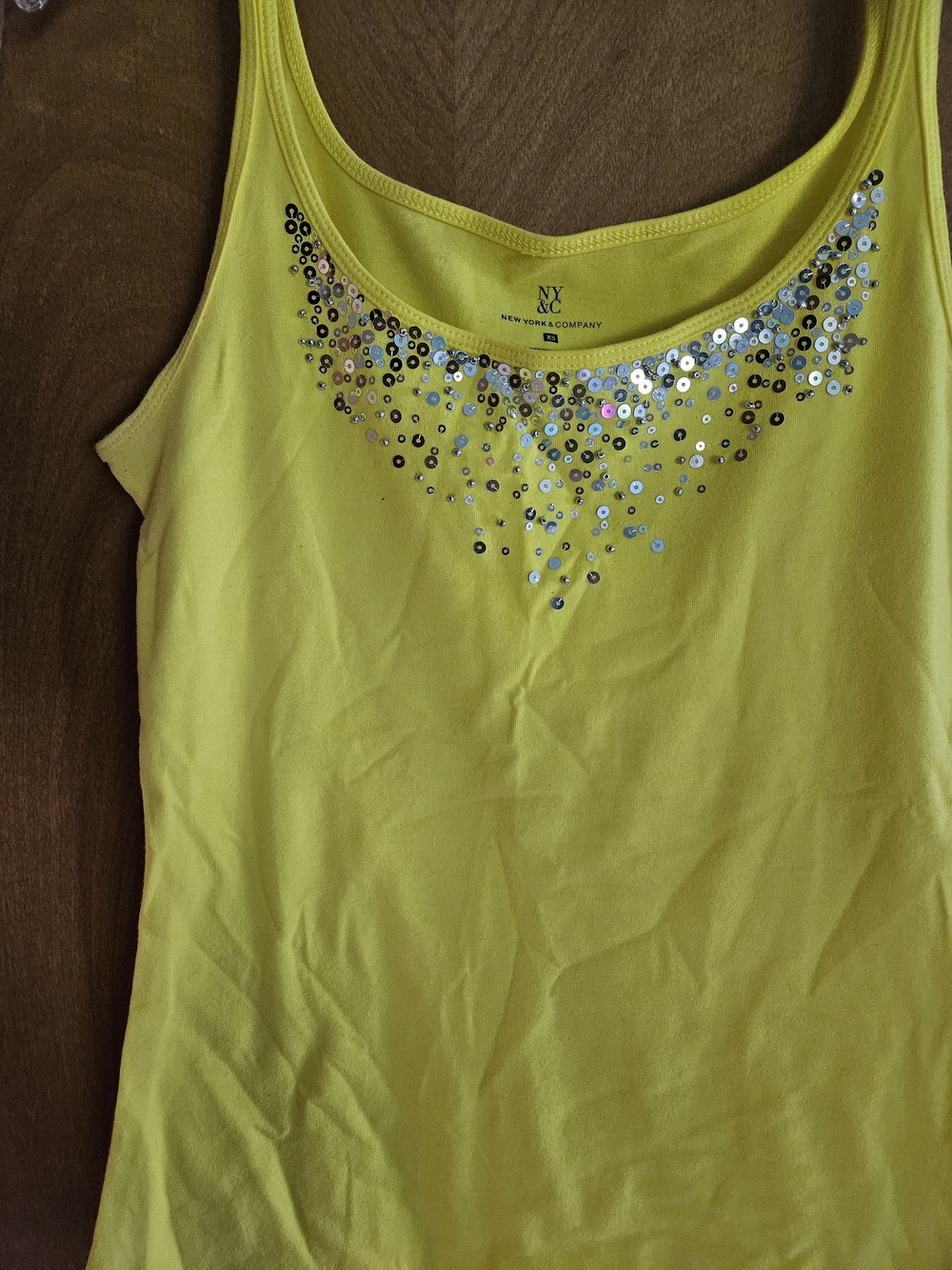 New York & Company Yellow Sequin Scoop Neck Tank